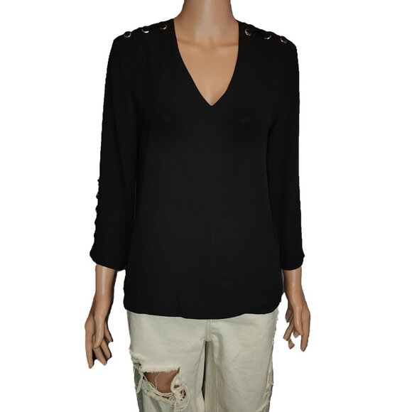 Carmen Marc Valvo Tops - Carmen Marc Valvo Black Chiffon Blouse with lace-up detail NWT Black Sma…